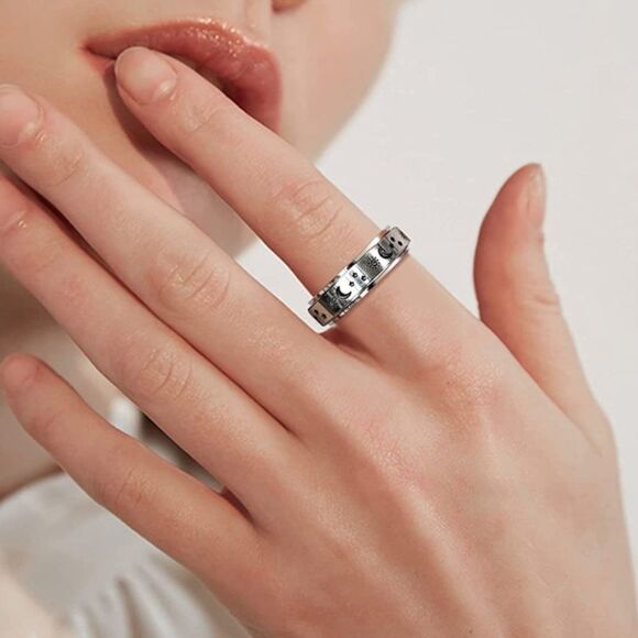 316L Stainless Silver Sun Moon & Stars Fidget Anxiety Stress Relieving Spin Ring - Picture 2 of 4